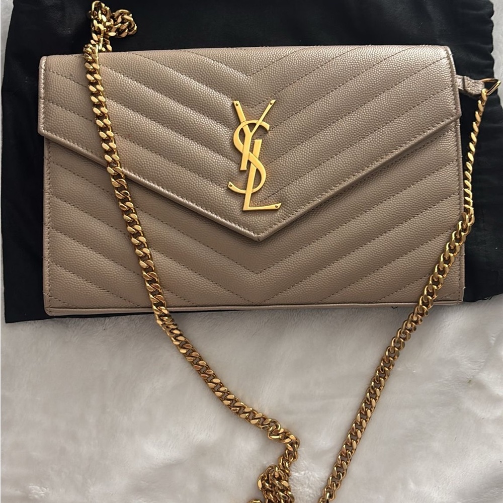 Saint Laurent Beige Quilted Leather Chain Bag
